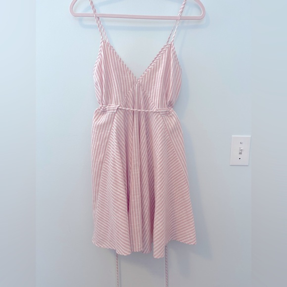 Revolve x Riller & Fount Kally Spaghetti Strap Pink & White Striped Mini XS - Picture 4 of 7